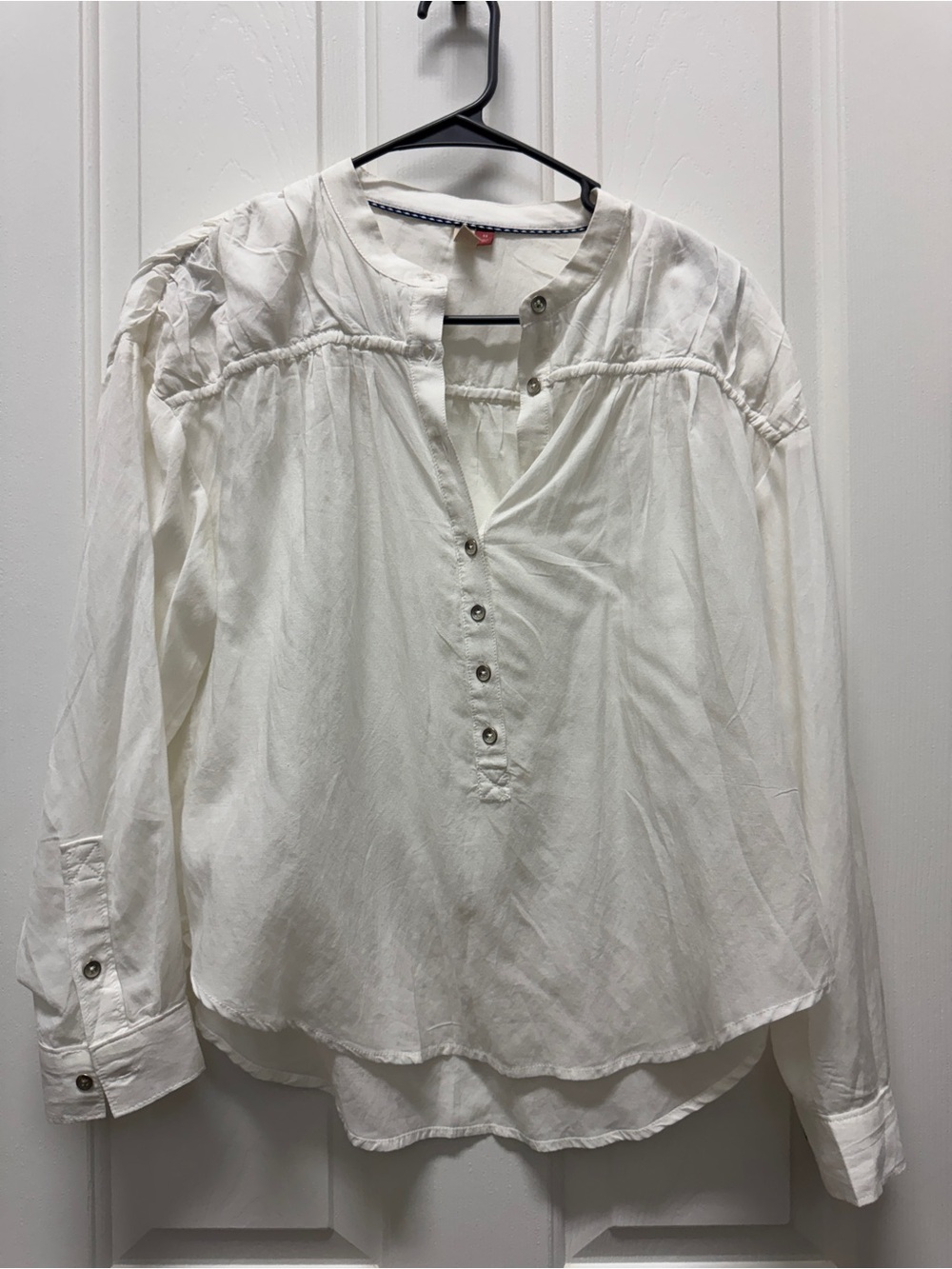 Pilcro White Long-Sleeve Henley Peasant Blouse
